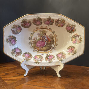 Vtg GLORIA Bayreuth Bavaria Handwork Serving Plate Bowl 22K GOLD 12.50”X8.75”